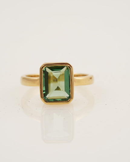 Peridot Ring Emerald Cut Solid Gold Ring For Women
