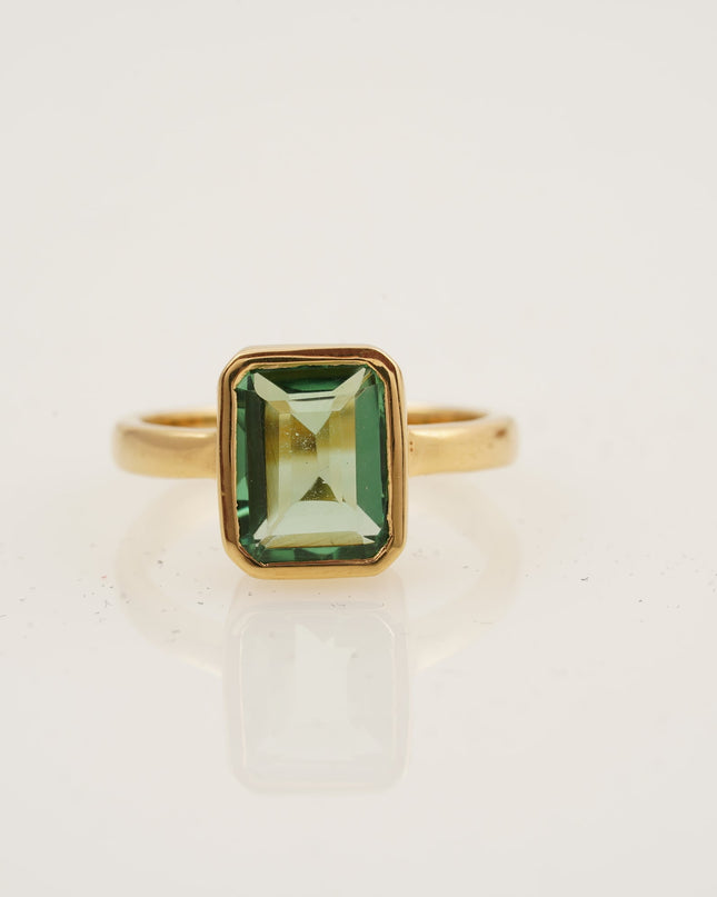 Peridot Ring Emerald Cut Solid Gold Ring For Women