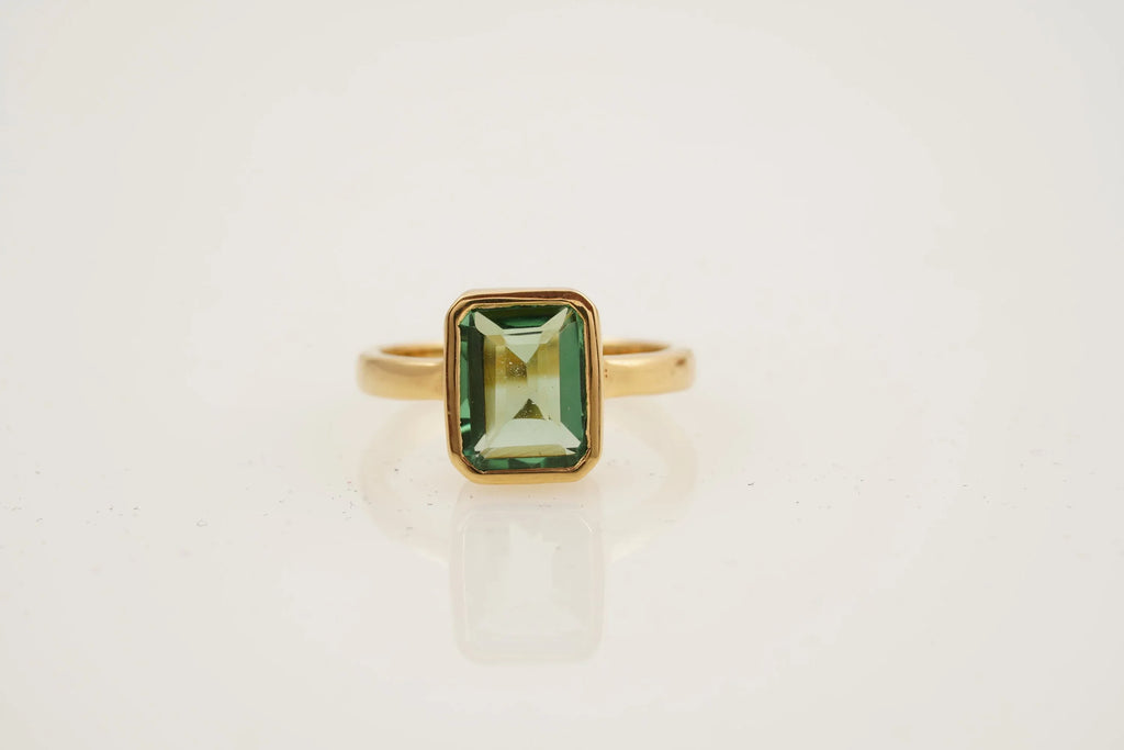 Peridot Ring Emerald Cut Solid Gold Ring For Women - Gigiscc