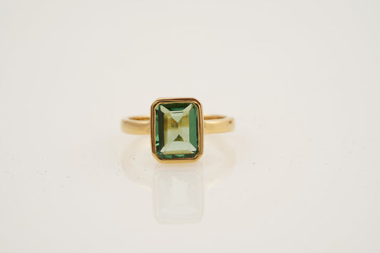 Emerald Cut Peridot Gold Ring | Elegant Gemstone Ring