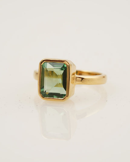 Peridot Ring Emerald Cut Solid Gold Ring For Women