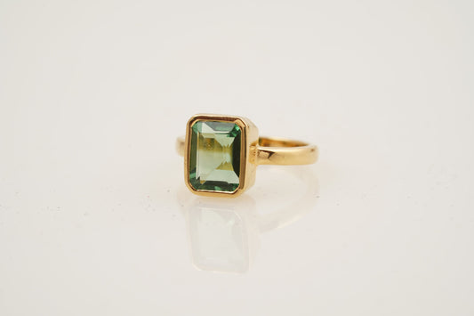 Peridot Ring Emerald Cut Solid Gold Ring For Women