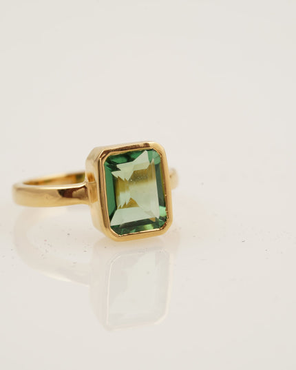 Peridot Ring Emerald Cut Solid Gold Ring For Women