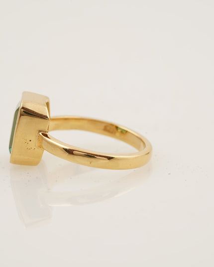 Peridot Ring Emerald Cut Solid Gold Ring For Women