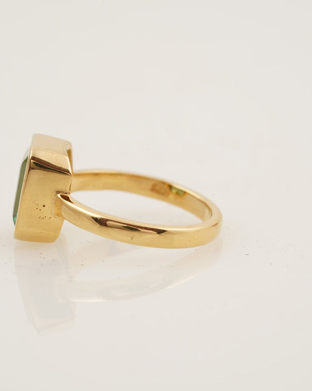Peridot Ring Emerald Cut Solid Gold Ring For Women