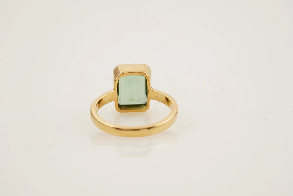 Peridot Ring Emerald Cut Solid Gold Ring For Women - Gigiscc