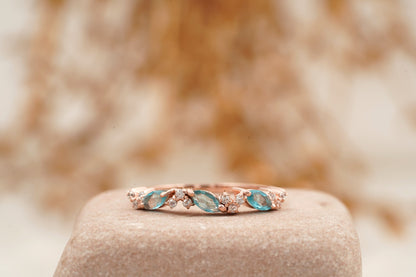 Marquise Aquamarine Solid Gold Wedding Band — March Birthstone