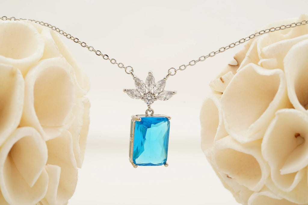 Emerald Aquamarine Necklace Marquise Diamond Pendant With Gold Chain - Gigiscc