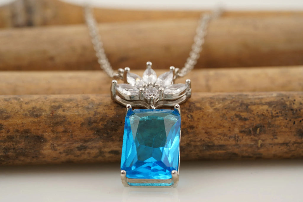 Emerald Aquamarine Necklace Marquise Diamond Pendant With Gold Chain - Gigiscc