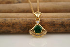 Round Emerald Necklace With Gold Chain May Birthstone - Gigiscc