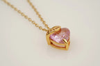 Pink Sapphire Heart Shaped Dainty Necklace With Gold Chain - Gigiscc