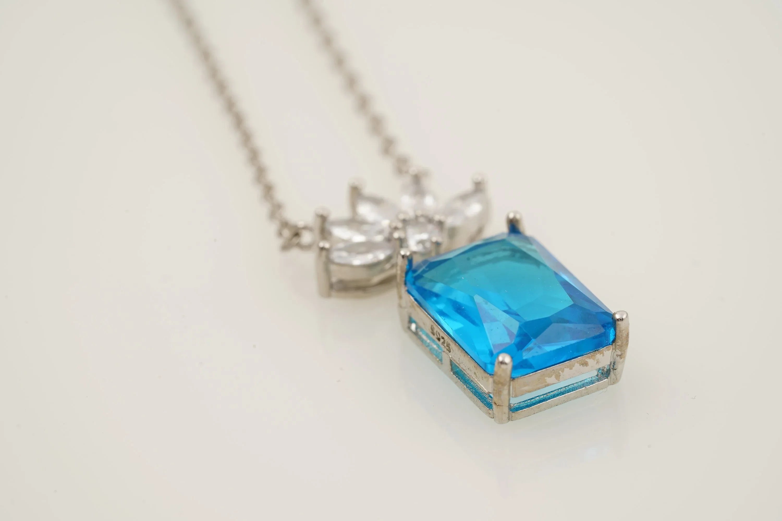 Emerald Aquamarine Necklace Marquise Diamond Pendant With Gold Chain - Gigiscc
