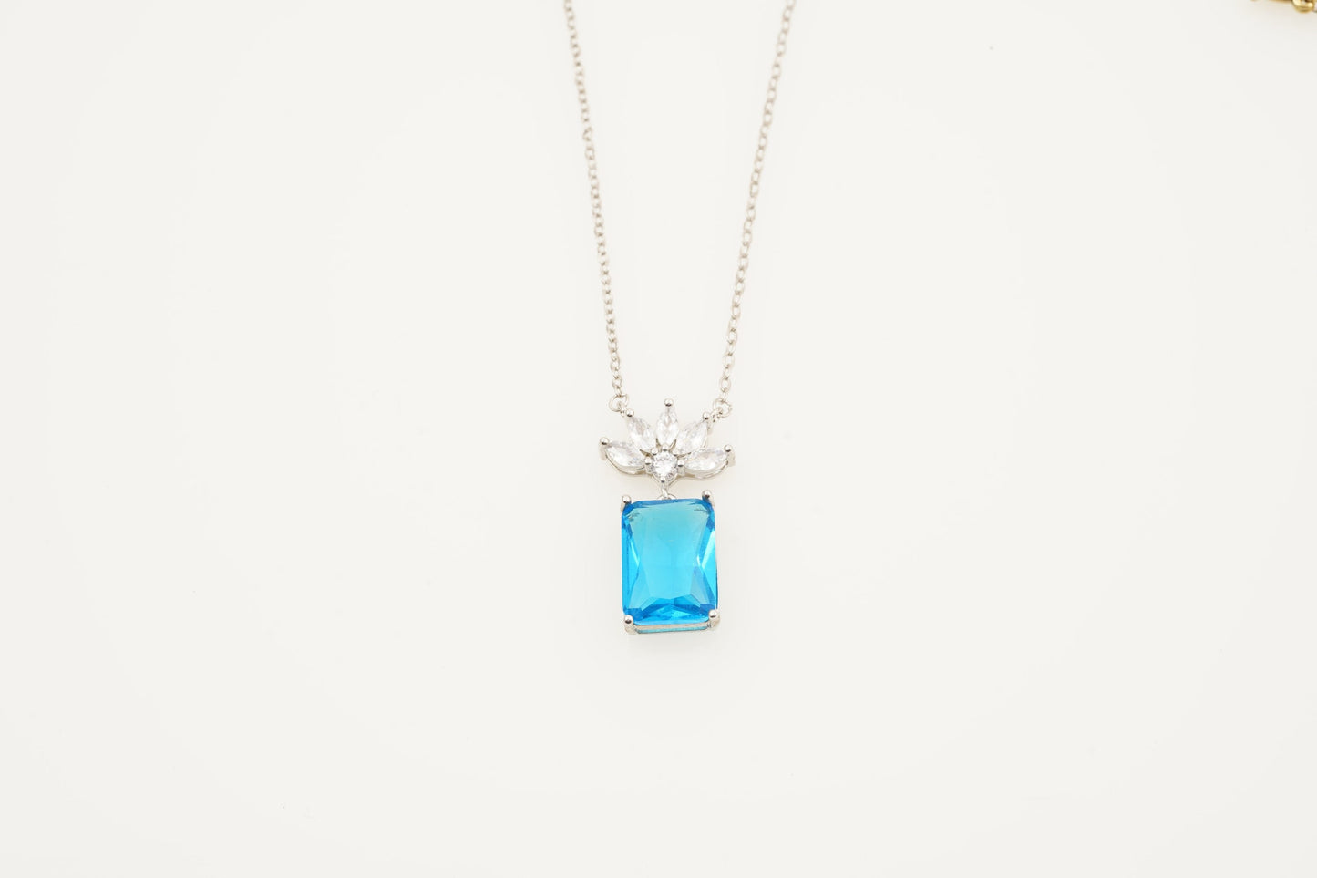 Emerald Aquamarine Necklace Marquise Diamond Pendant With Gold Chain