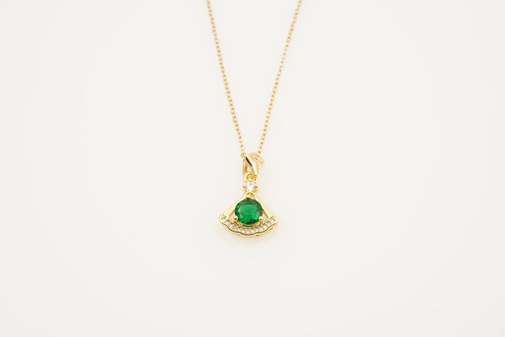 Round Emerald Necklace With Gold Chain May Birthstone - Gigiscc