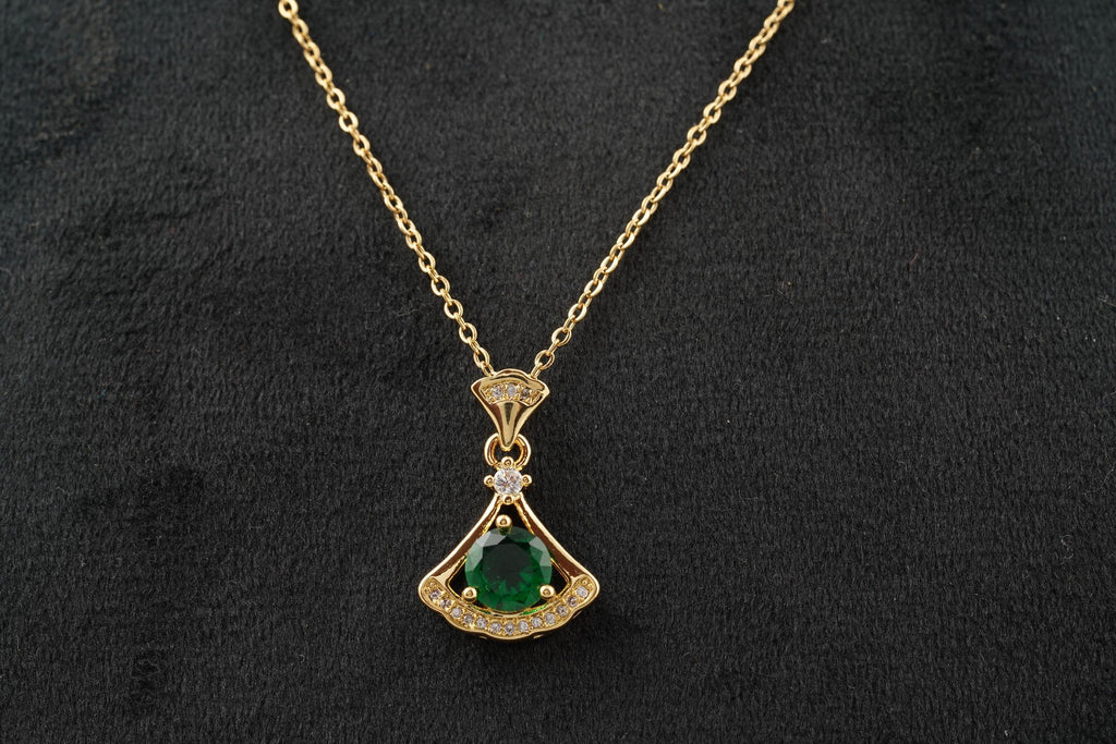 Round Emerald Necklace With Gold Chain May Birthstone - Gigiscc