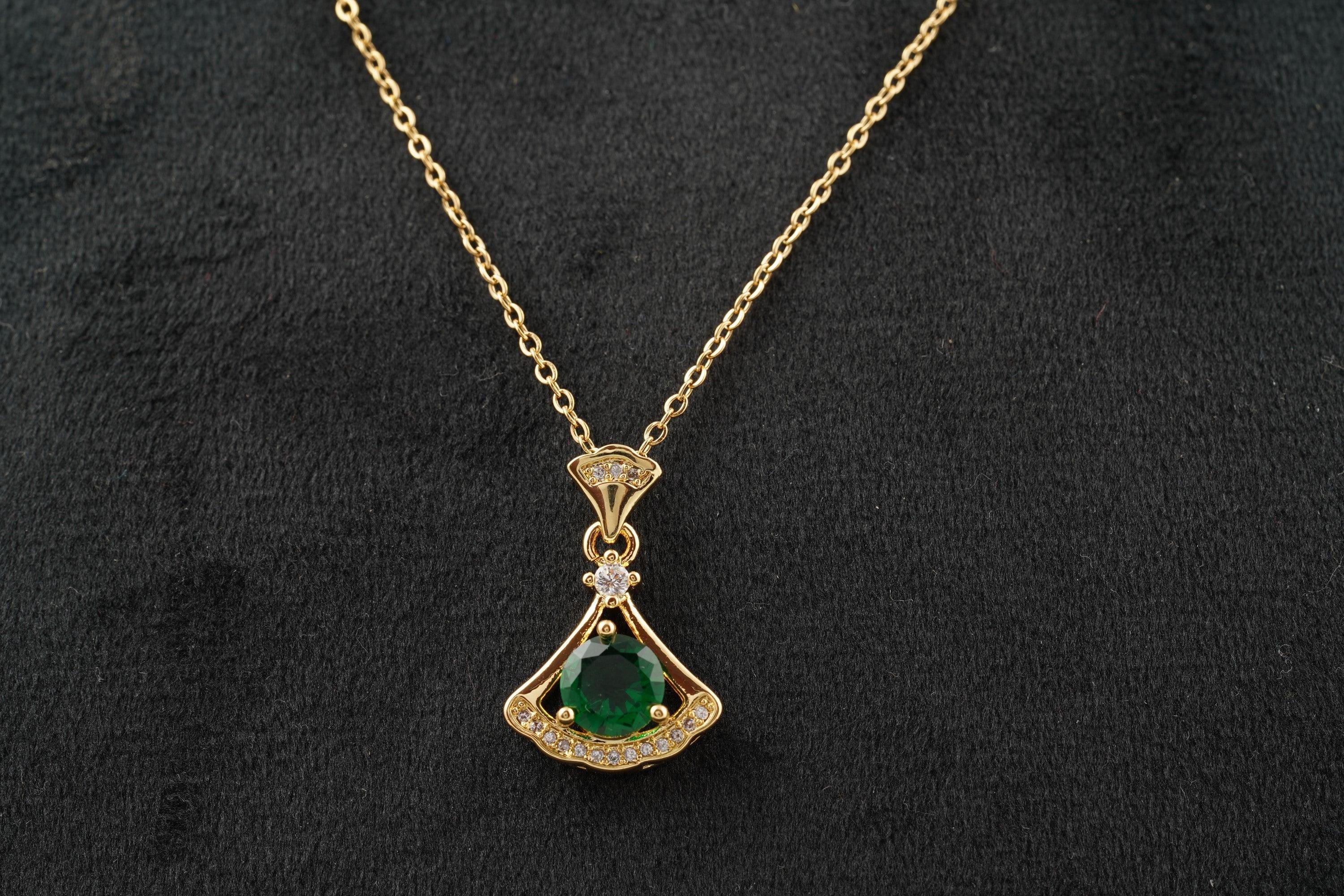 Round Emerald Necklace With Gold Chain May Birthstone - Gigiscc