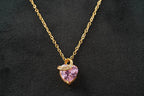 Pink Sapphire Heart Shaped Dainty Necklace With Gold Chain - Gigiscc