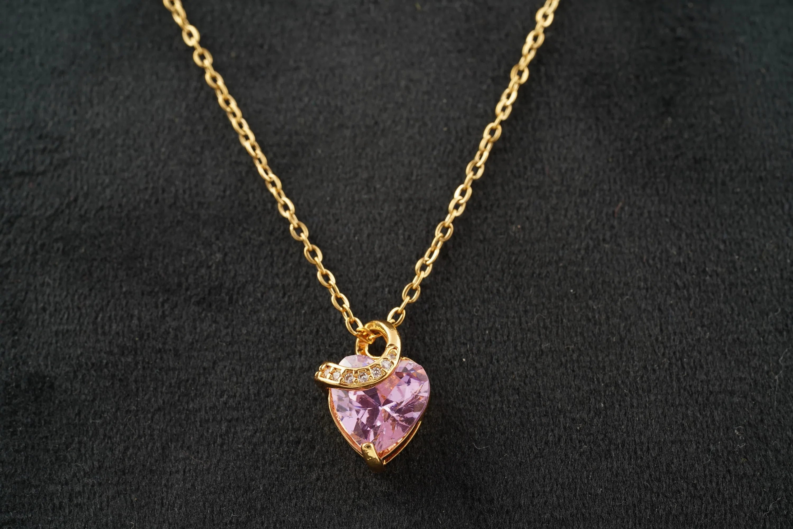 Pink Sapphire Heart Shaped Dainty Necklace With Gold Chain - Gigiscc