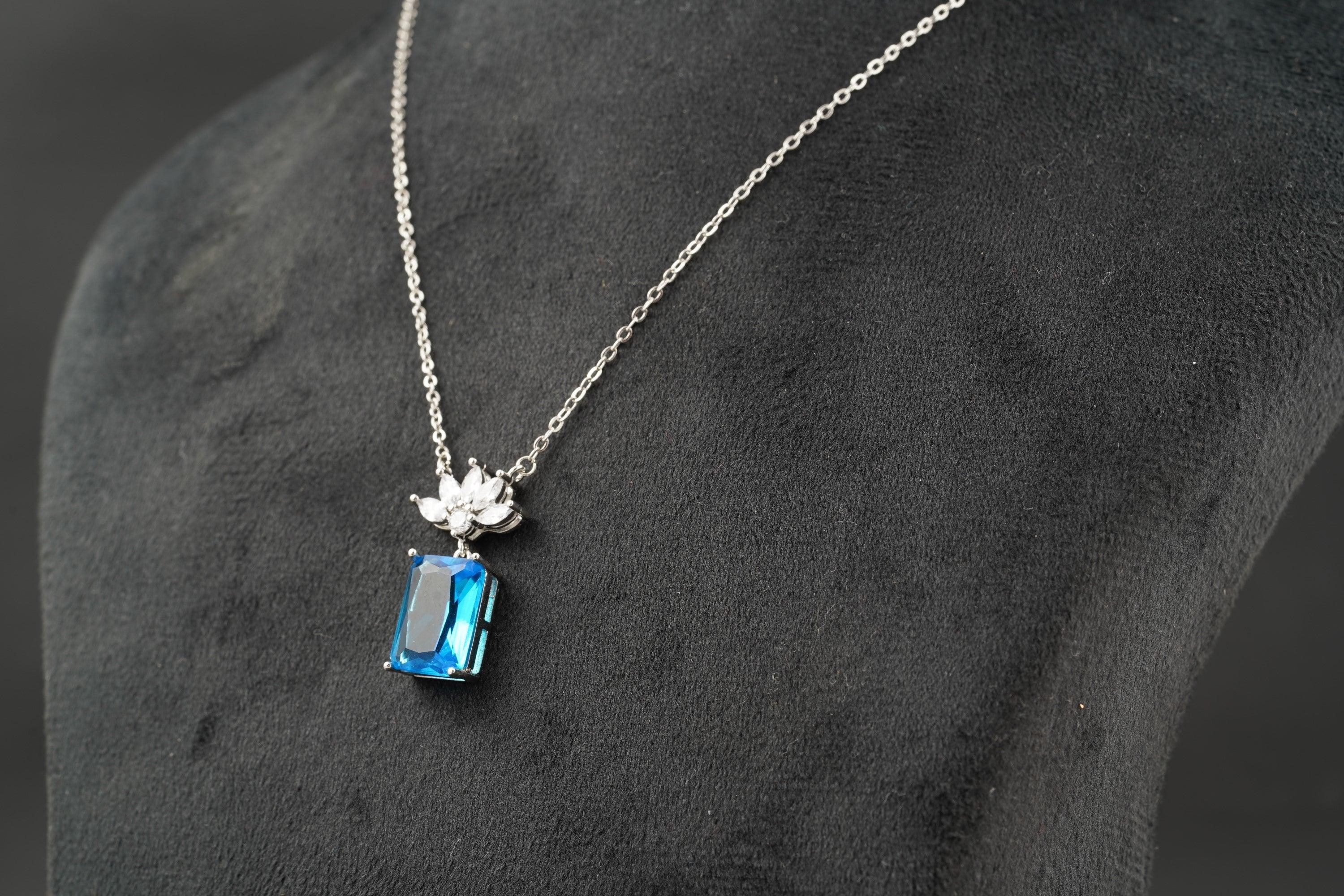 Emerald Aquamarine Necklace Marquise Diamond Pendant With Gold Chain - Gigiscc