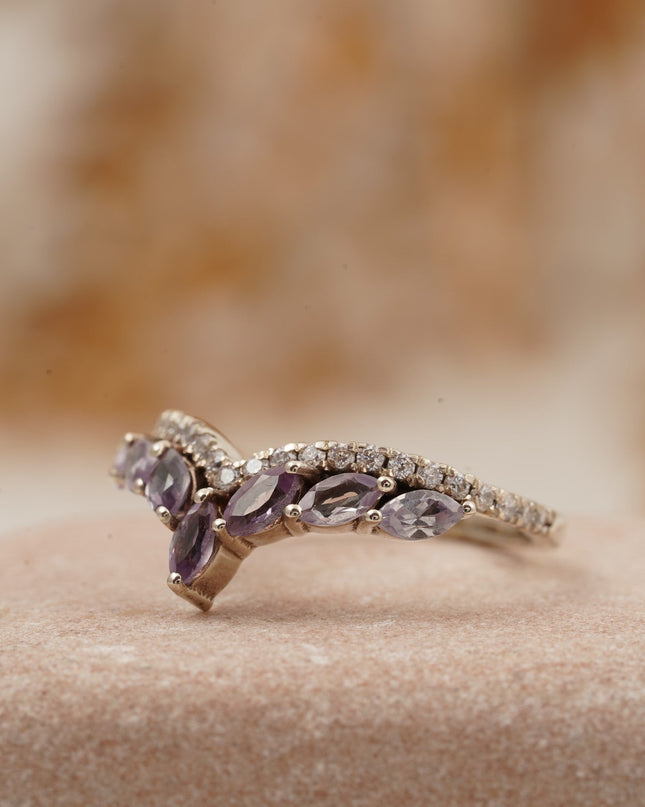 Marquise Cut Alexandrite Gemstone Wedding Band