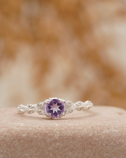 Round Cut Alexandrite 18k White Gold Dainty Engagement Ring