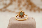 Oval Moss Agate Halo Diamond Engagement Ring 14K Yellow Gold - Gigiscc