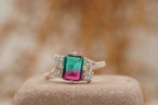 Watermelon Tourmaline 925 Sterling Silver Cluster Engagement Ring - Gigiscc