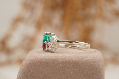 Watermelon Tourmaline 925 Sterling Silver Cluster Engagement Ring
