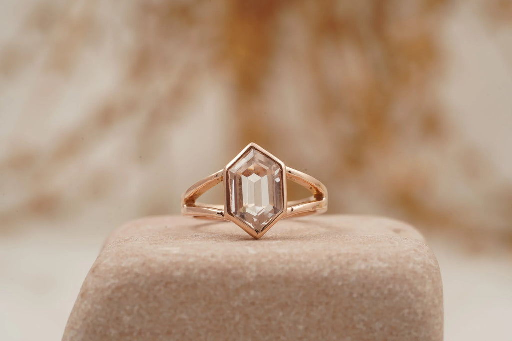 Hexagon Moissanite Bezel Set Engagement Ring Rose Gold - Gigiscc