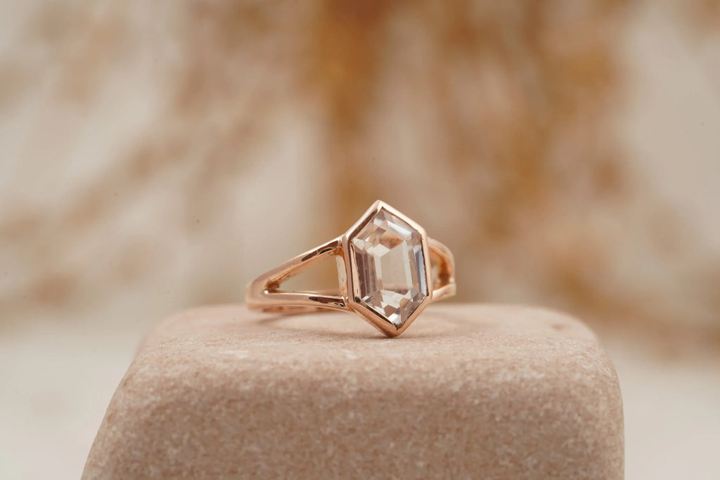 Hexagon Moissanite Bezel Set Engagement Ring Rose Gold - Gigiscc