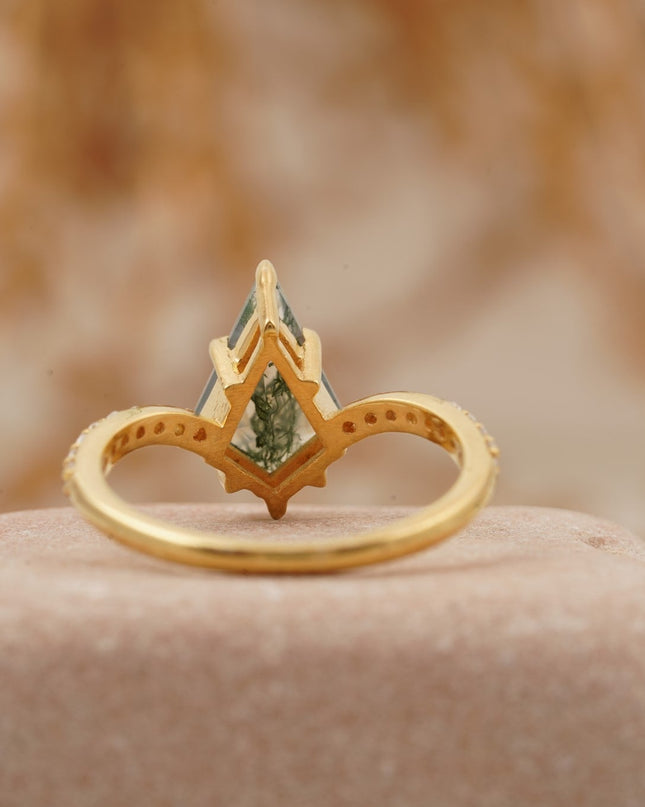 Kite Moss Agate Halo Diamond Engagement Ring