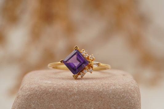 Princess Cut Amethyst Cluster Engagement Ring 