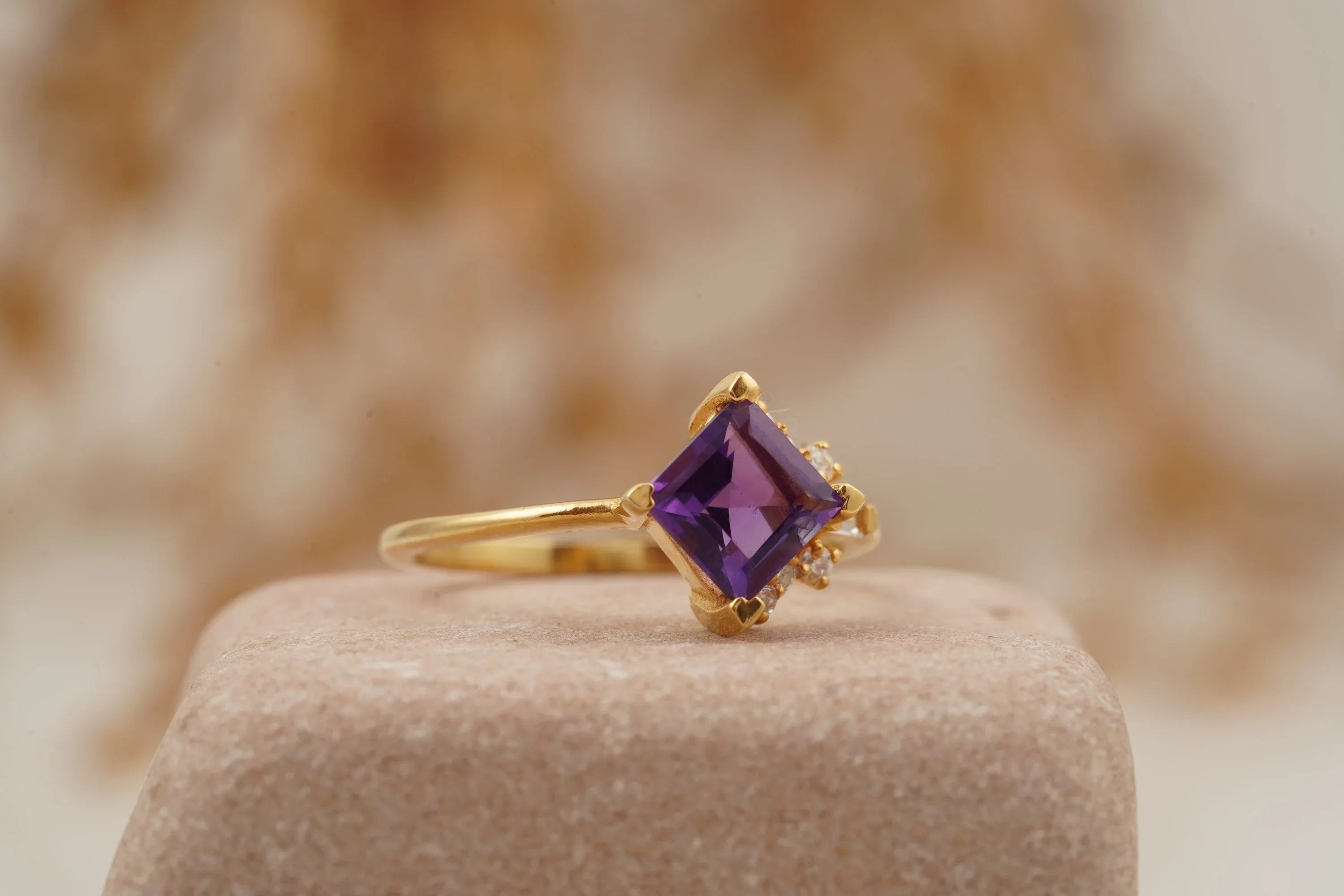 Princess Cut Amethyst Cluster Engagement Ring - Gigiscc