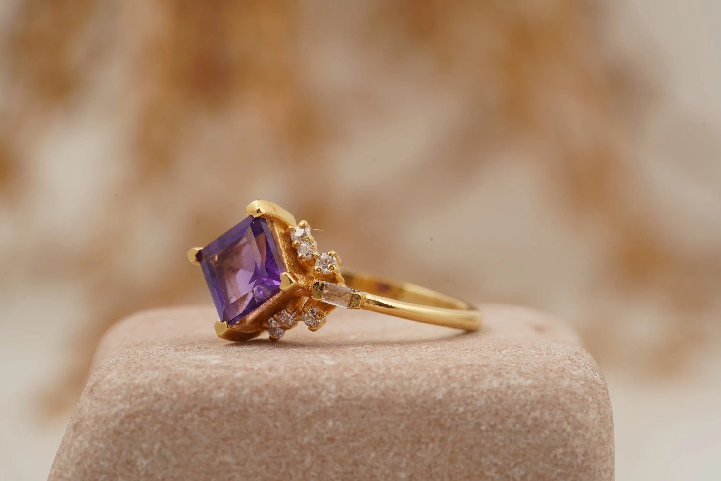 Princess Cut Amethyst Cluster Engagement Ring - Gigiscc