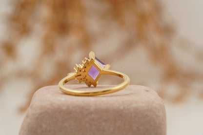 Princess Cut Amethyst Cluster Engagement Ring