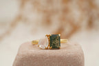 Double Stone Moss Agate And Moonstone Toi Et Moi Engagement Ring - Gigiscc