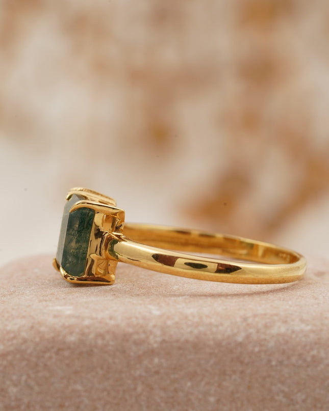 Double Stone Moss Agate And Moonstone Toi Et Moi Engagement Ring