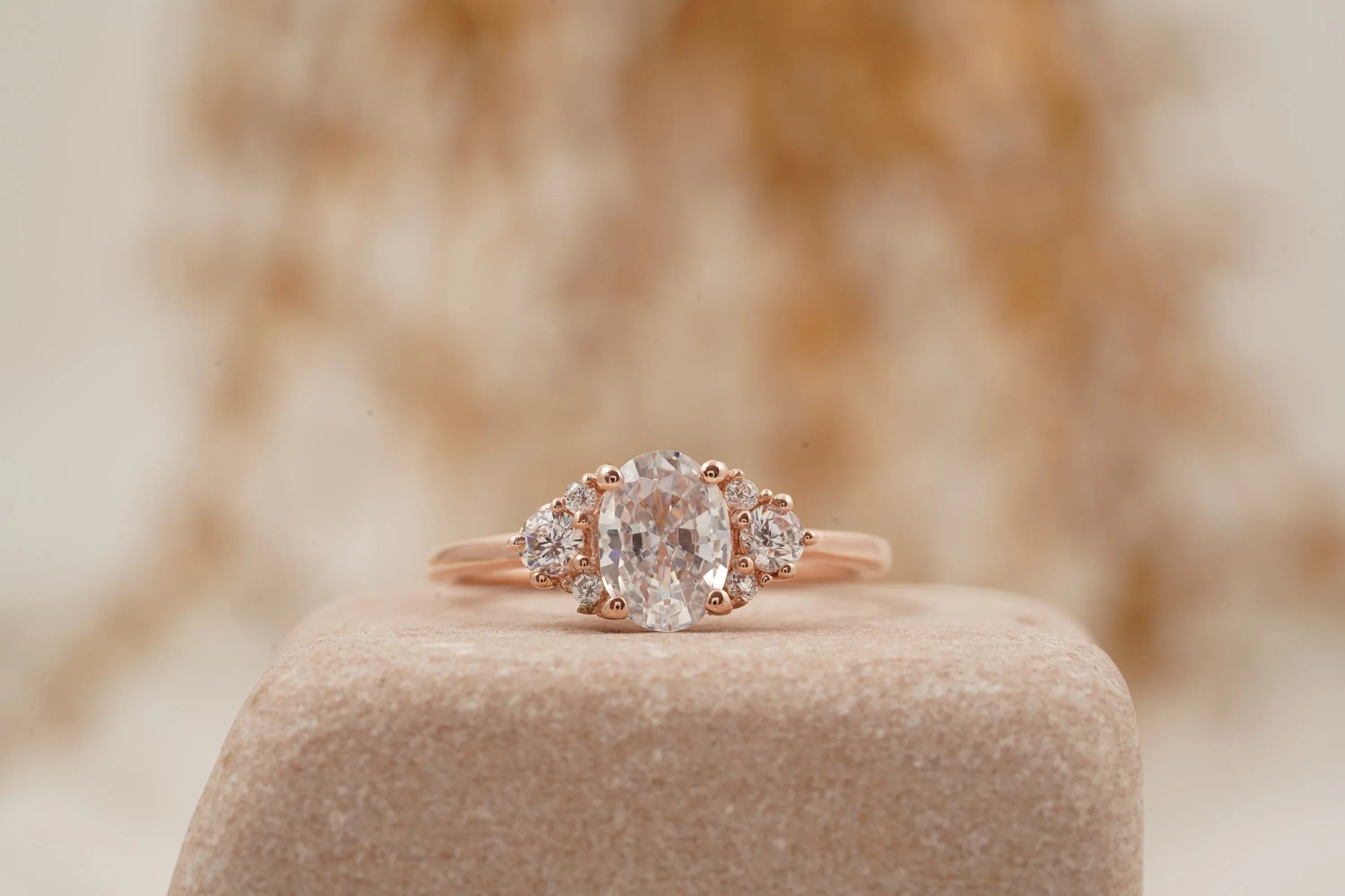 1.5ct Oval Cut Moissanite Cluster Rose Gold Engagement Ring - Gigiscc