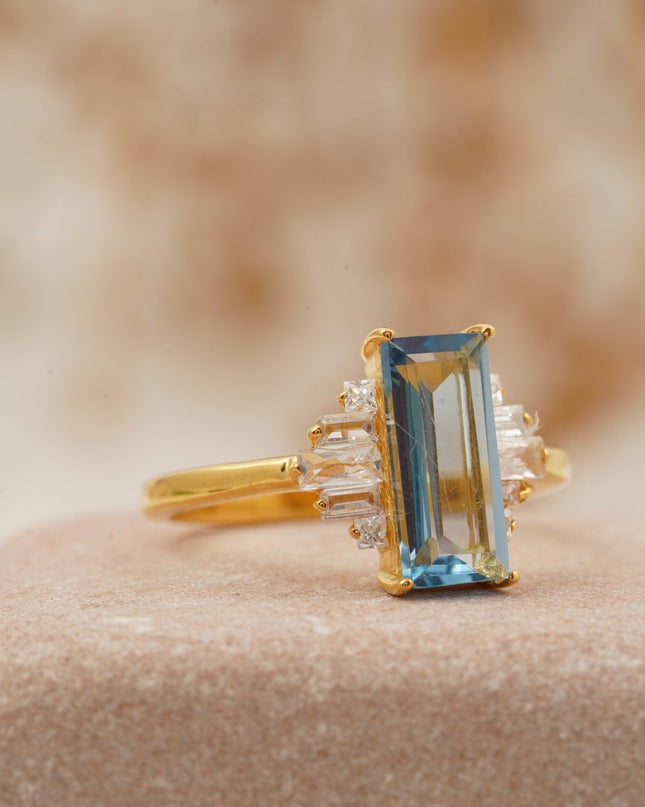 Antique Aquamarine and Moissanite Engagement Ring Right Position