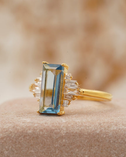 Antique Aquamarine and Moissanite Engagement Ring Left Side Position