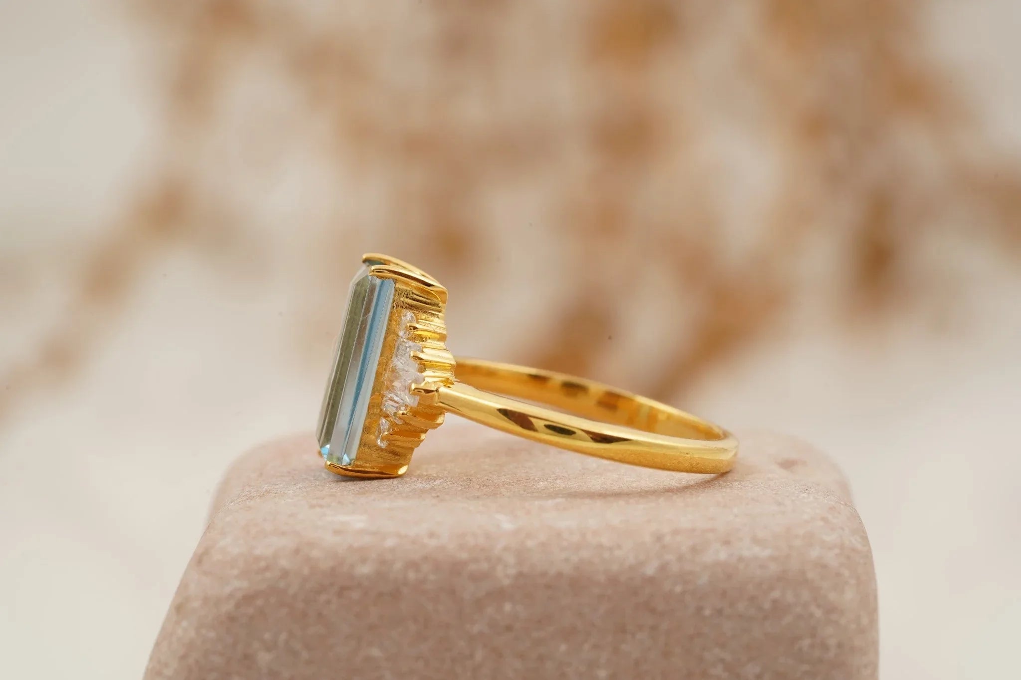 Antique Aquamarine and Moissanite Engagement Ring - Gigiscc