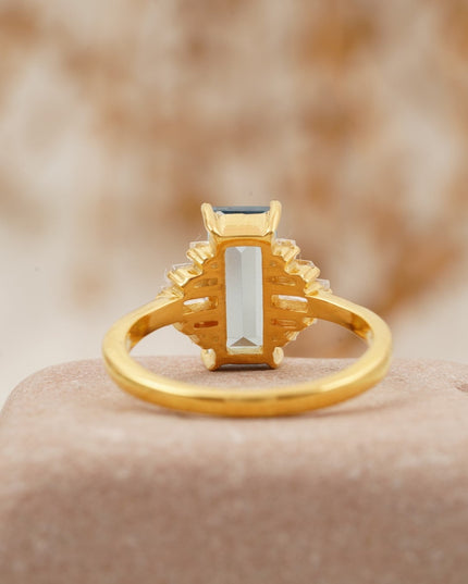 Antique Aquamarine and Moissanite Engagement Ring Back SIde