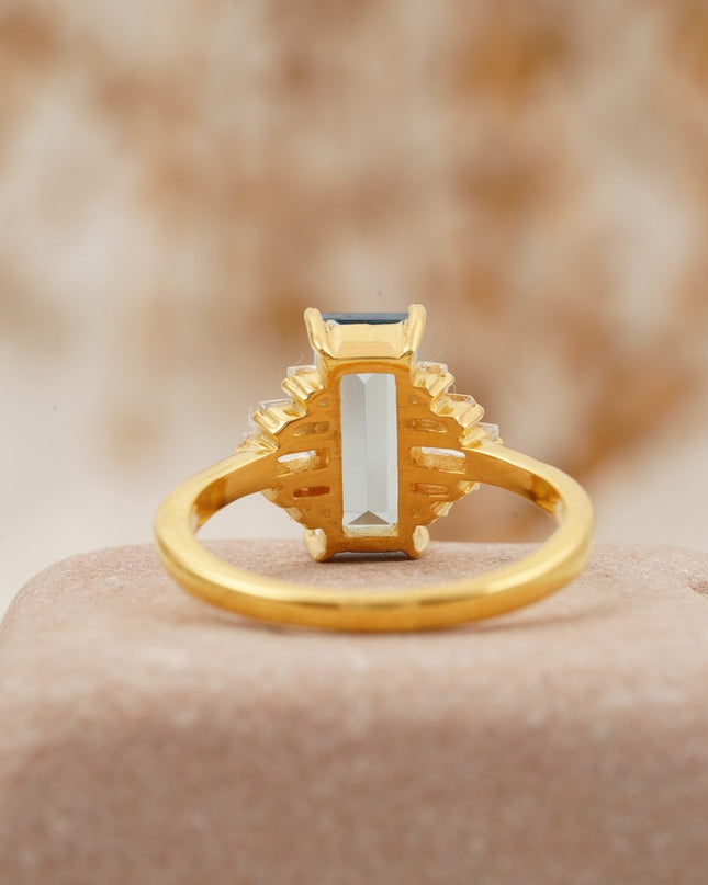 Antique Aquamarine and Moissanite Engagement Ring Back SIde