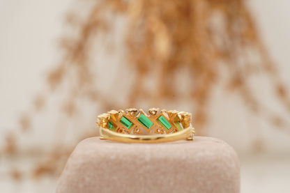 Baguette Cut Emerald Gemstone Stacking Matching Wedding Band