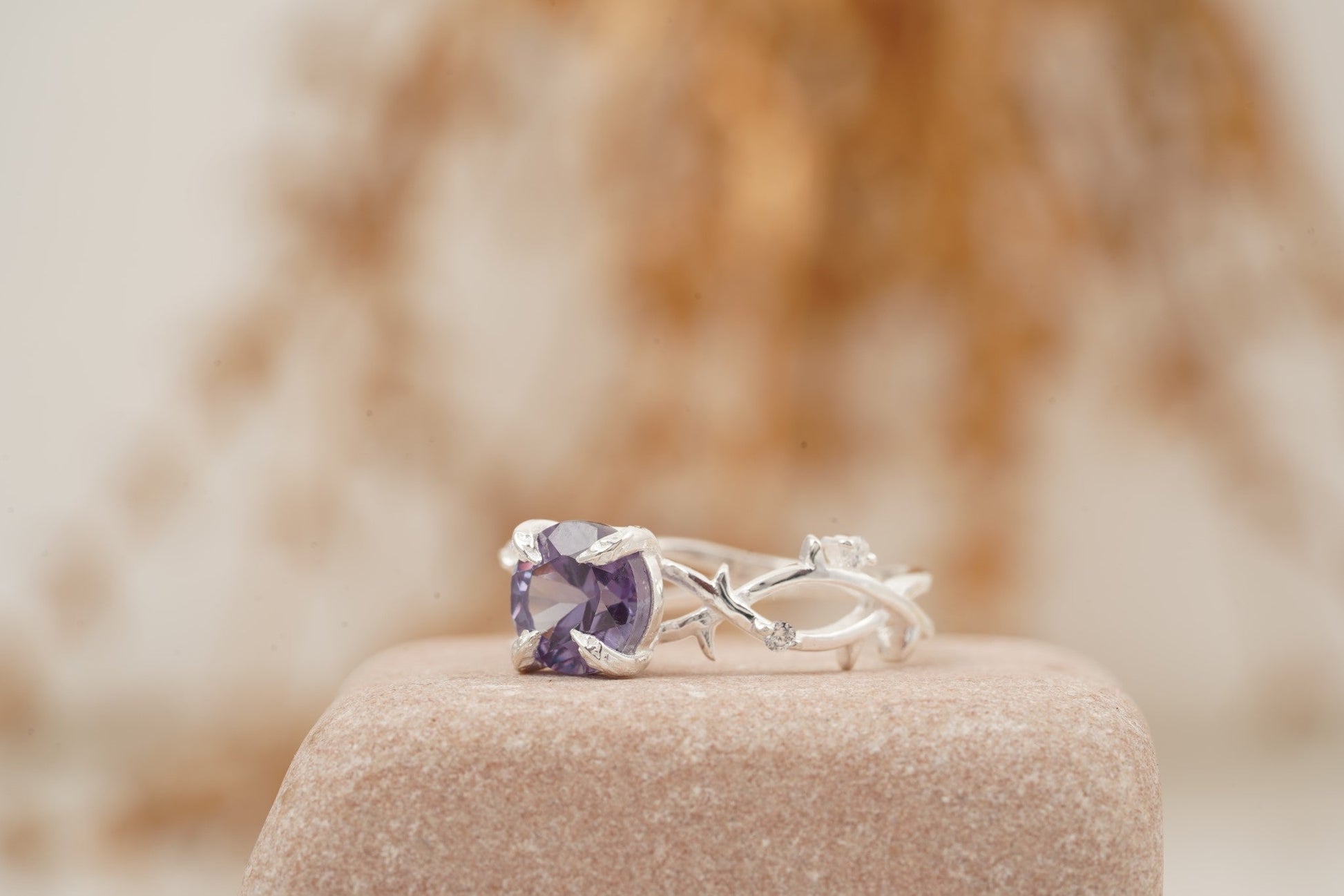 Alexandrite Gold Twist Engagement Ring | June Birthstone Left Angle