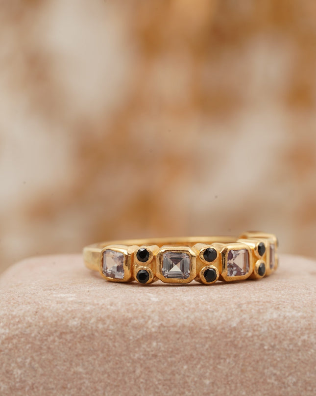 Princess Cut Alexandrite Wedding Band 14K Solid Gold Band