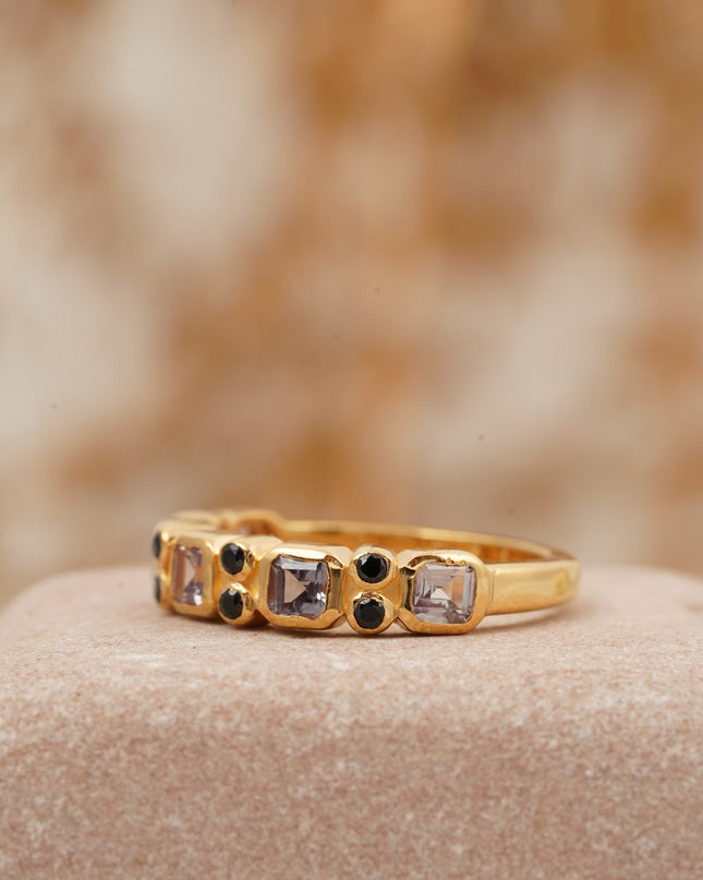Princess Cut Alexandrite Wedding Band 14K Solid Gold Band