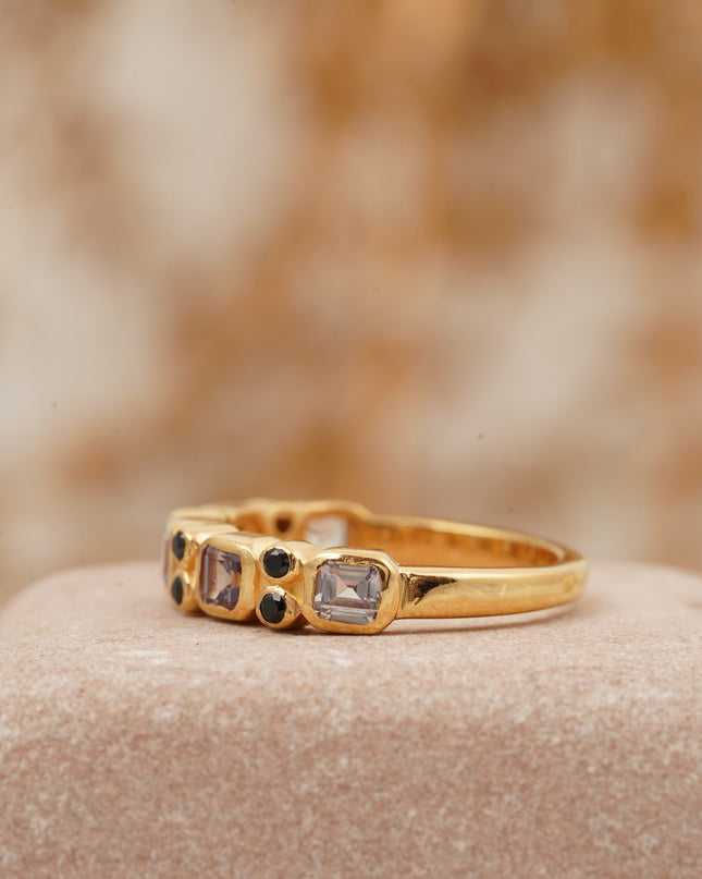 Princess Cut Alexandrite Wedding Band 14K Solid Gold Band
