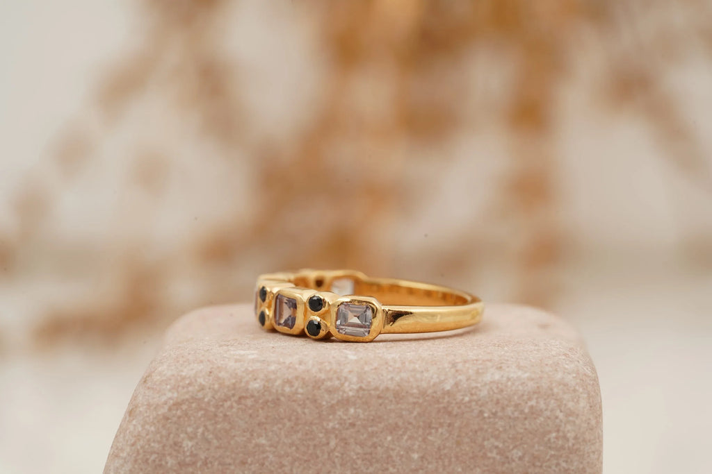 Princess Cut Alexandrite Wedding Band 14K Solid Gold Band - Gigiscc