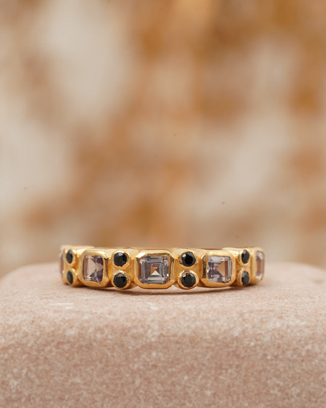 Princess Cut Alexandrite Wedding Band 14K Solid Gold Band
